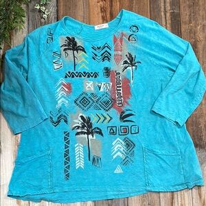 Turquoise Graphic Jess & Jane 1X Women's Top